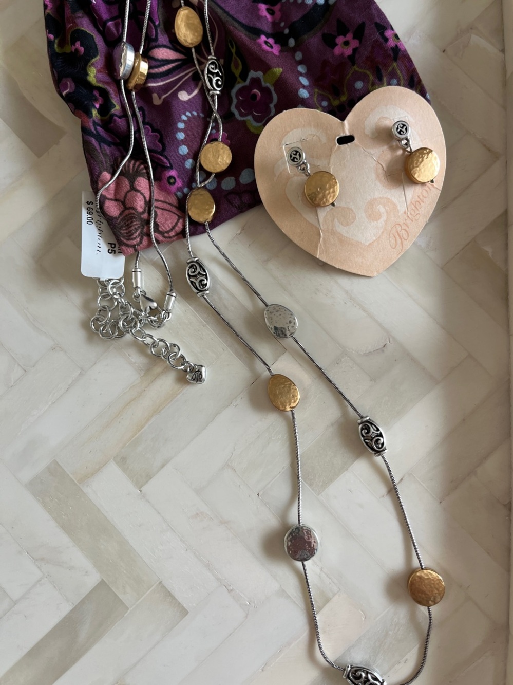 NWT Brighton Gold and Silver Disc Pendant Necklace and Earrings - Women Jewelry